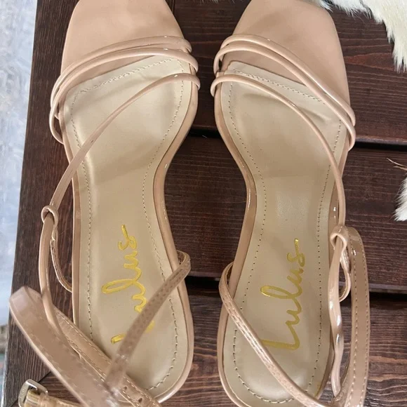 Lulus Ameera Light Nude Patent Ankle Strap Heels - Picture 3 of 5